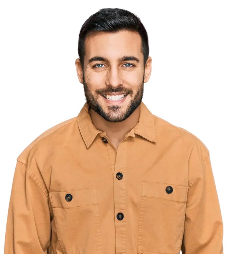 Main wearing beige polo smiling