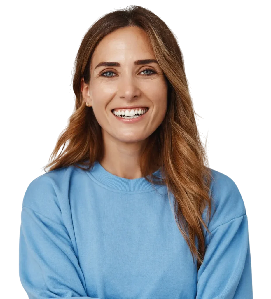 Women Smiling in Blue Shirt