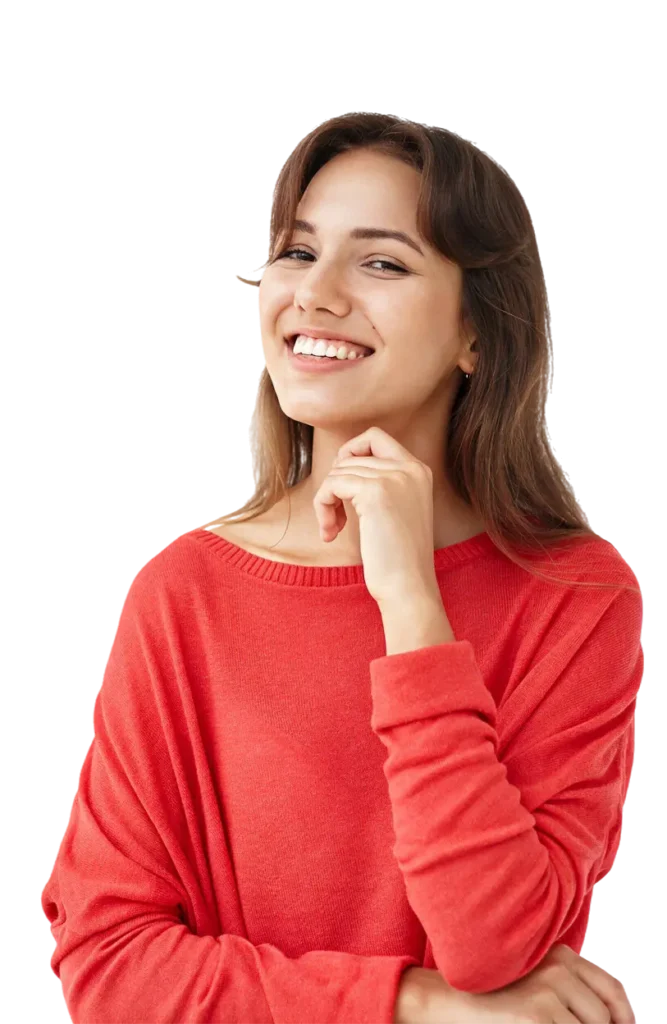 Women smiling in red shirt